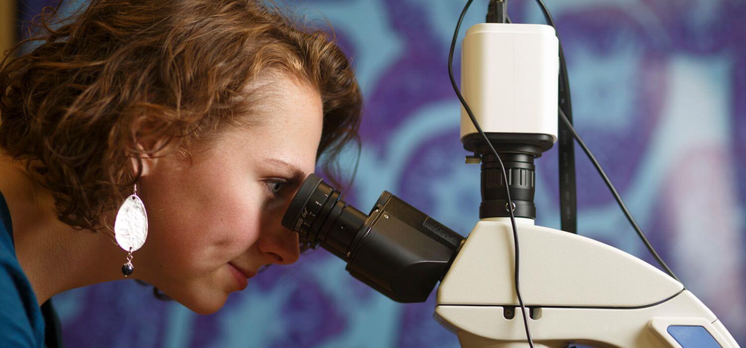 biopharmaceutical-sciences Student looking through microscope