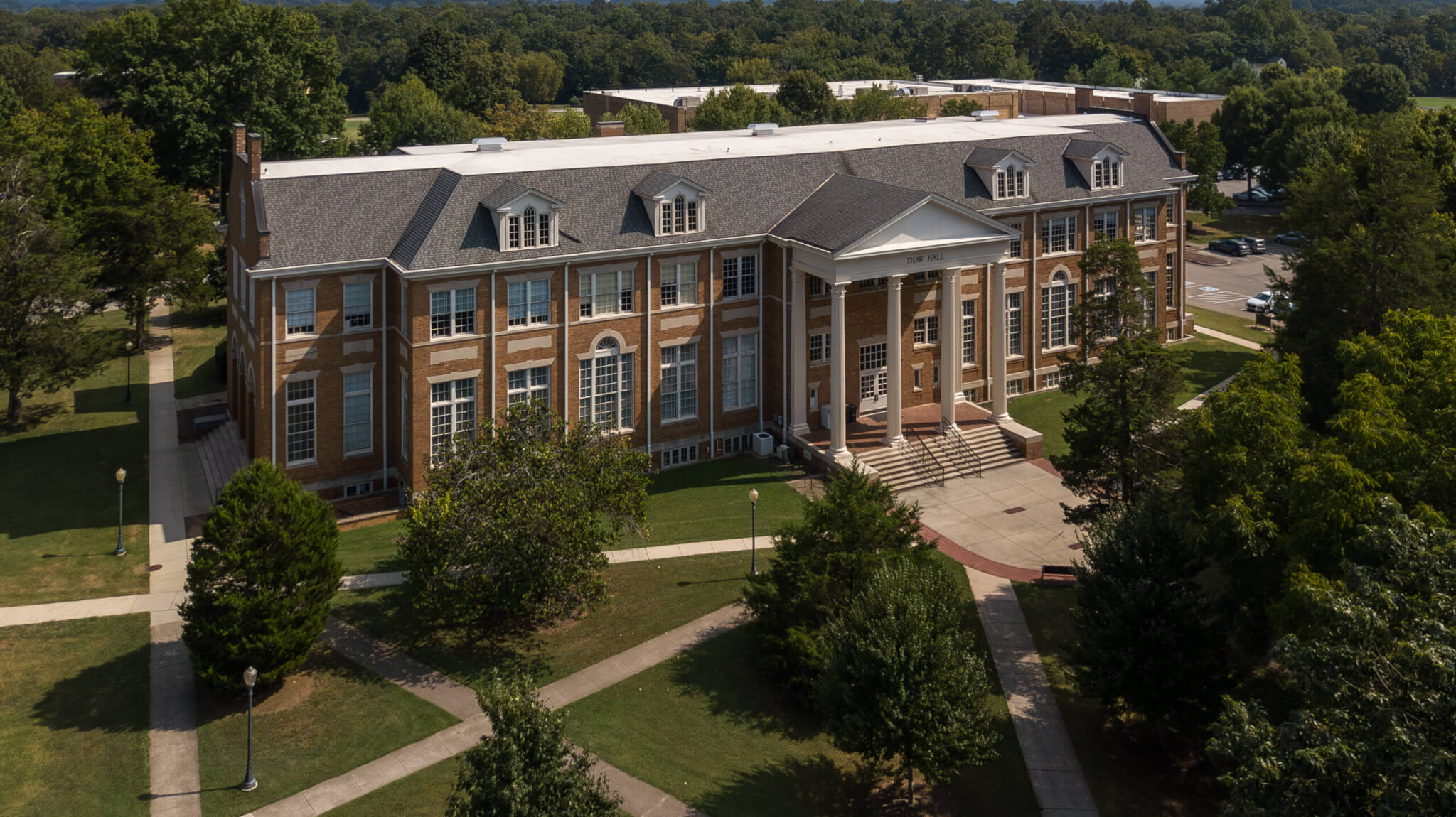 Thaw Hall from above on a sunny day.