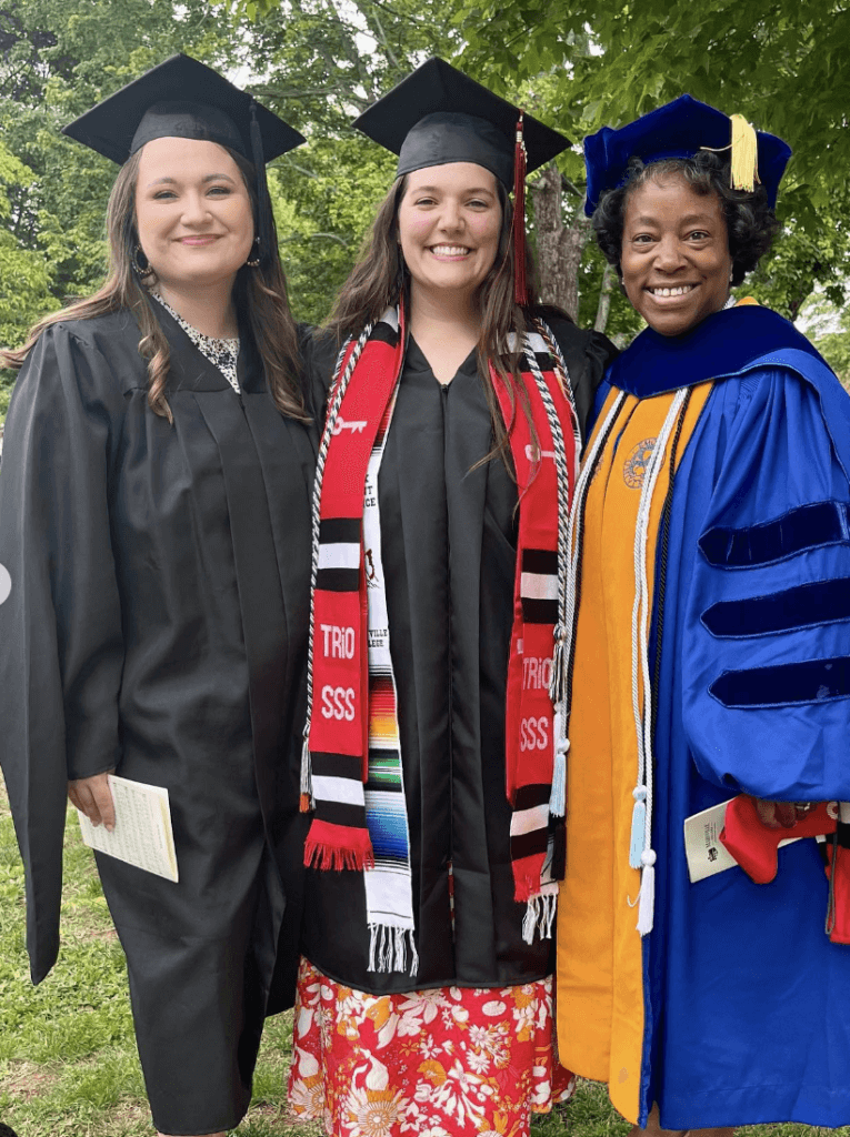 Maryville College TRiO Graduate at Graduation with TRiO Staff Class of 2023 - Haly Scott