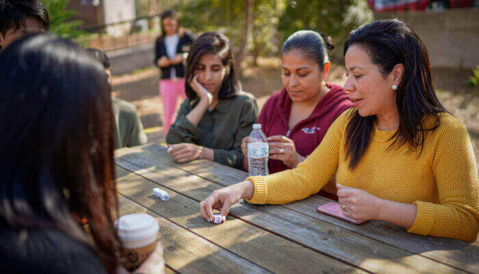 International students talking in outdoor class