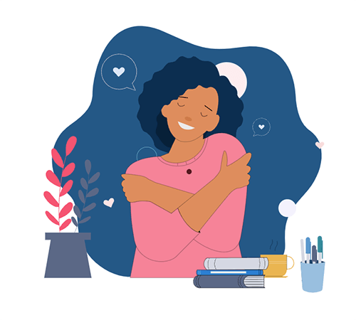 TimelyCare illustration of a woman hugging herself