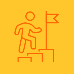graphic icon of person climbing to reach a flag