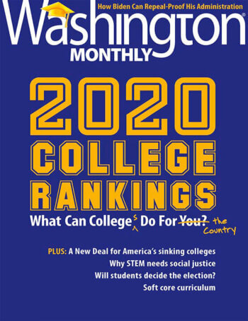 Washington monthly college rankings 2020 magazine cover