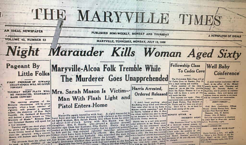 Front page of the July 12, 1926 issue of "The Maryville Times"