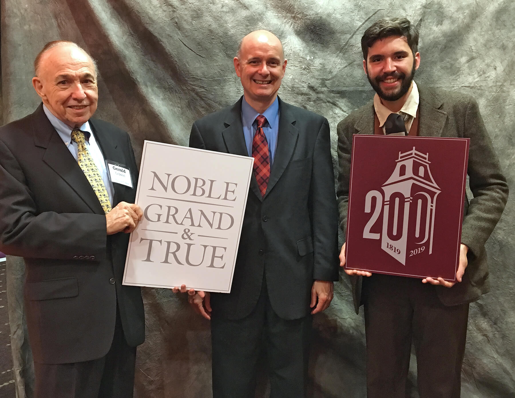 Dr. Gerald W. Gibson and Dr. Tom Bogart with Bicentennial Class member Lenny Lively ’19