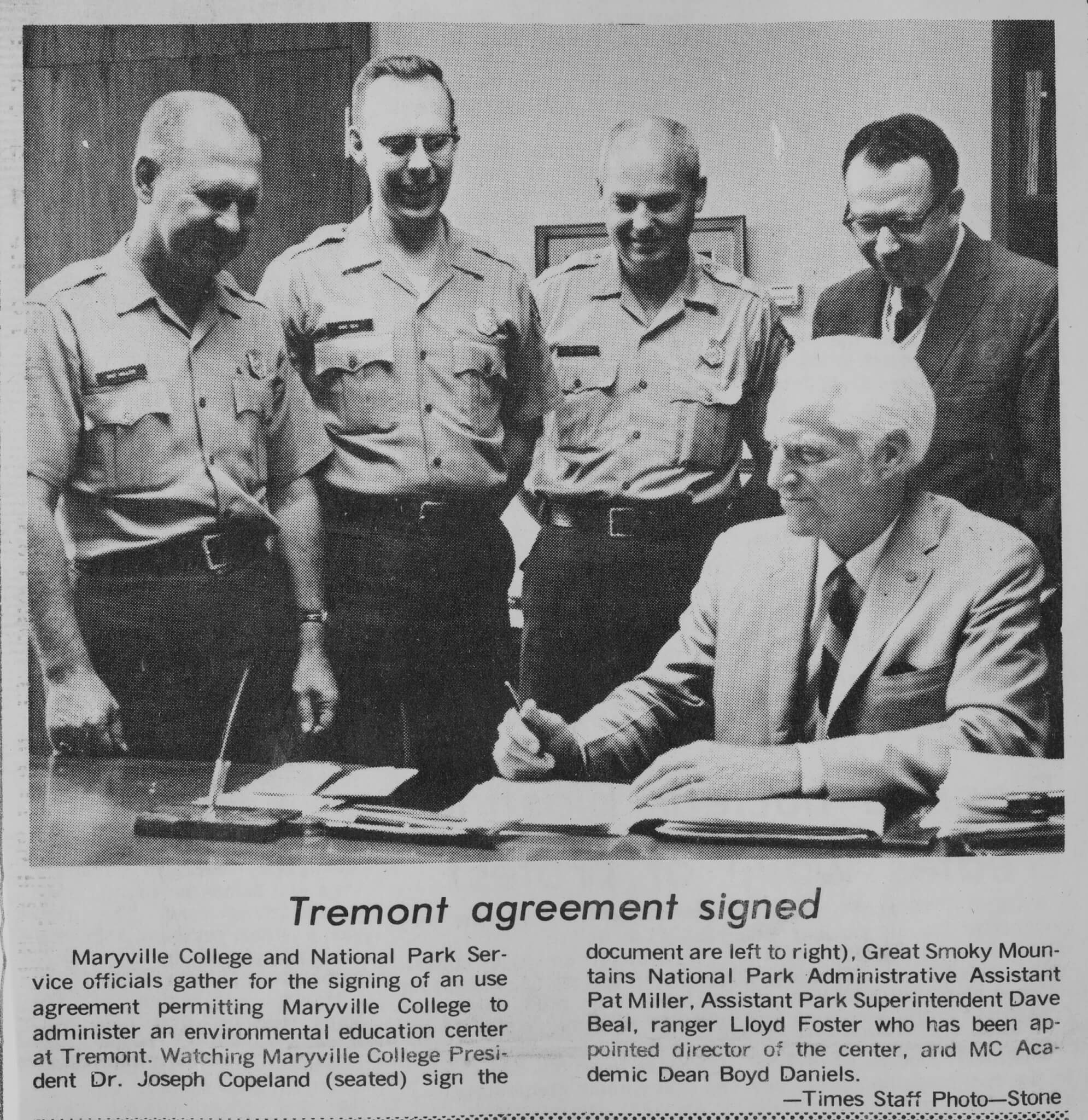 Photo of Tremont agreement being signed in 1969