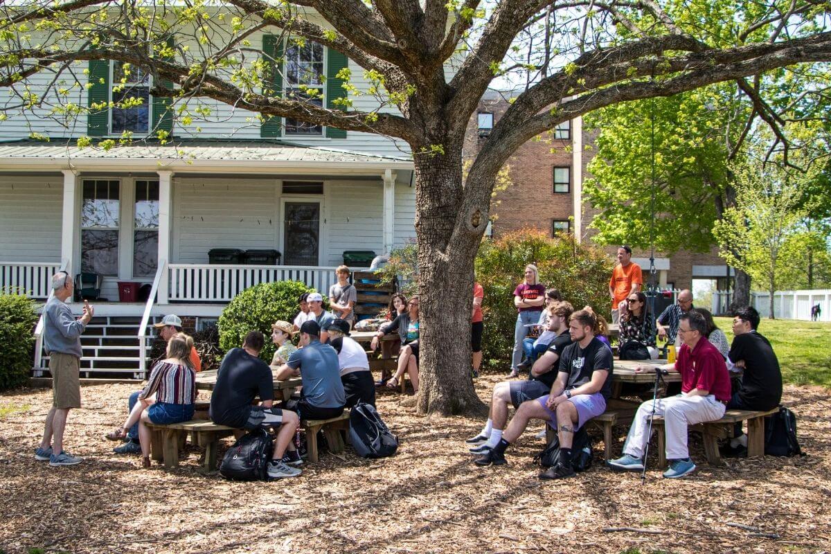 Photo of crowd in front of Crawford House