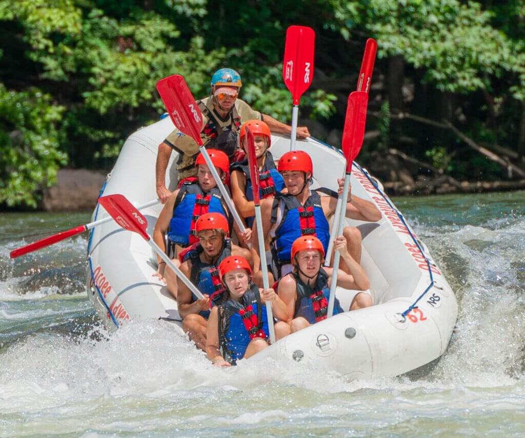 Photo of Maryville College Great Beginnings students in a whitewater raft on the Ocoee River