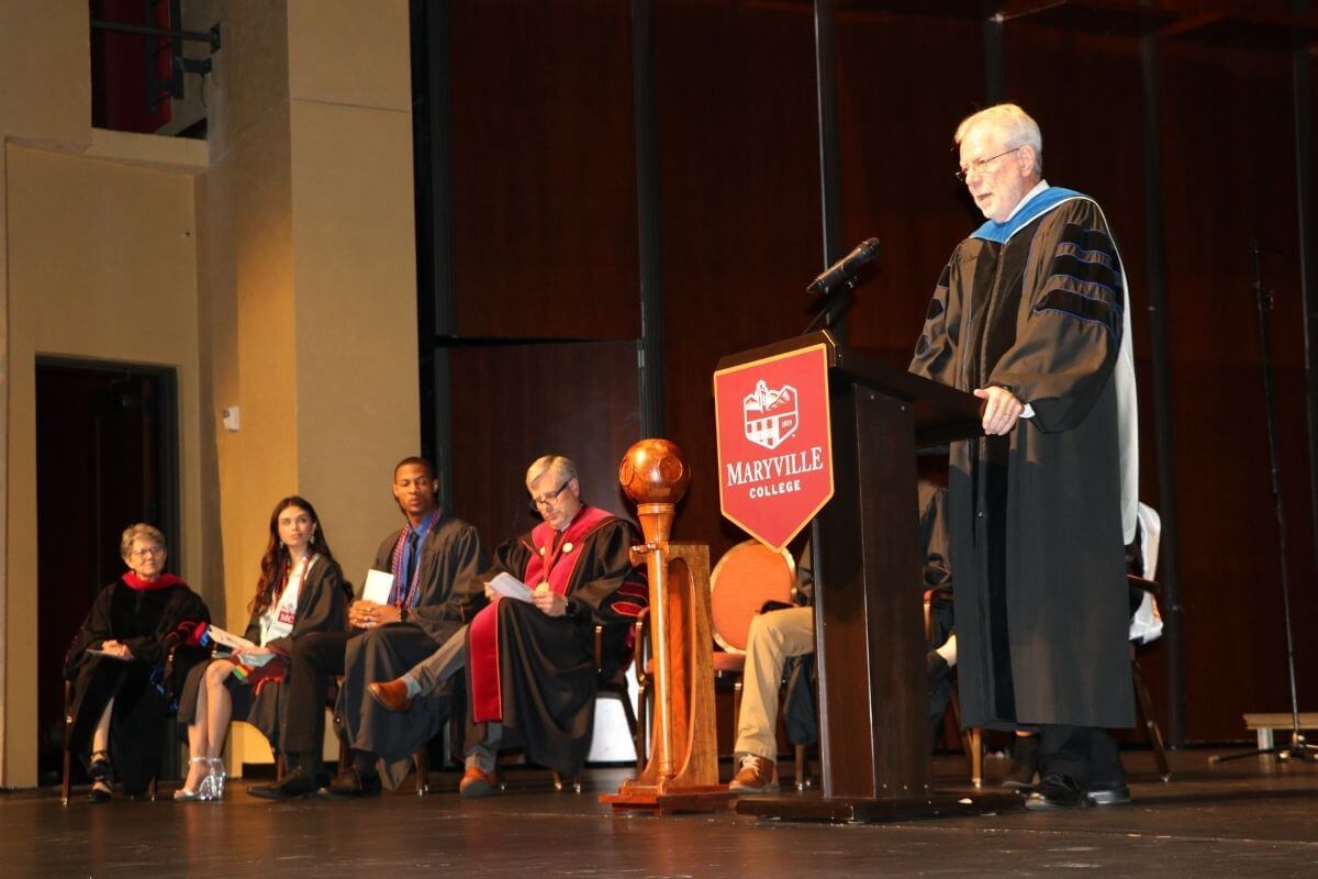Photo of John Gallagher giving Baccalaureate