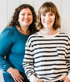 Photo of two women who host a popular politics podcast, Pantsuit Politics