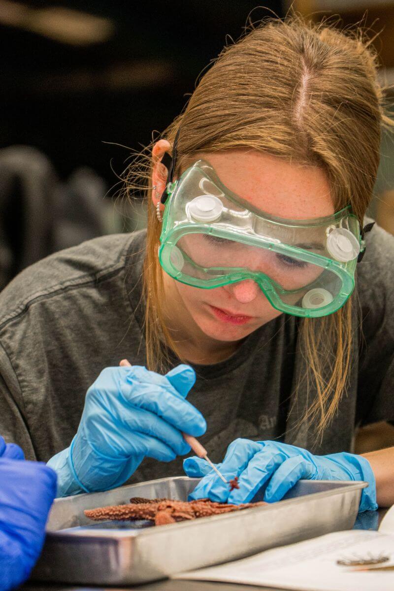 Photo of a student wearing goggles