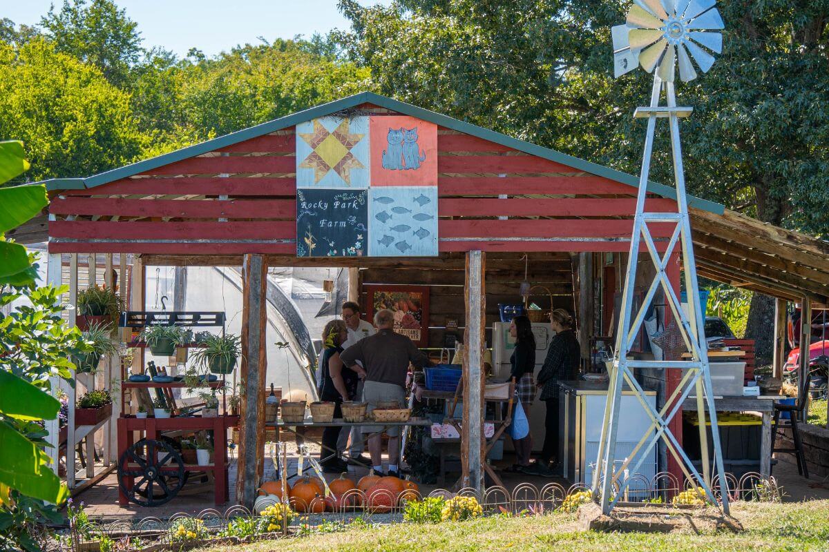 Photo of people at a farm produce stand
