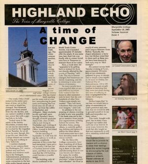 Photo of Highland Echo front page from Sept. 18, 2001