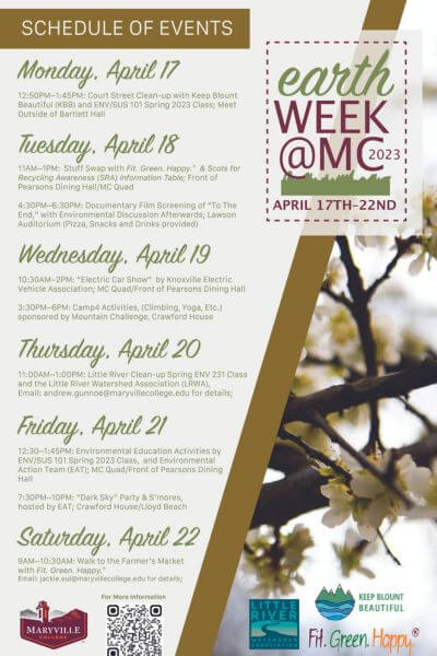 Poster for 'Earth Week @ MC' 2023 events