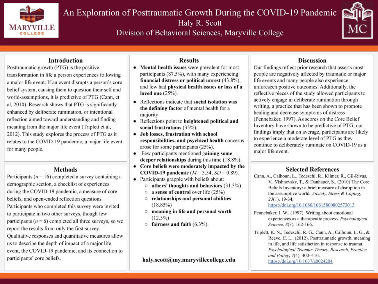 Posterboard for MC student's Haly Scott's presentation to the Southeastern Psychological Association annual conference