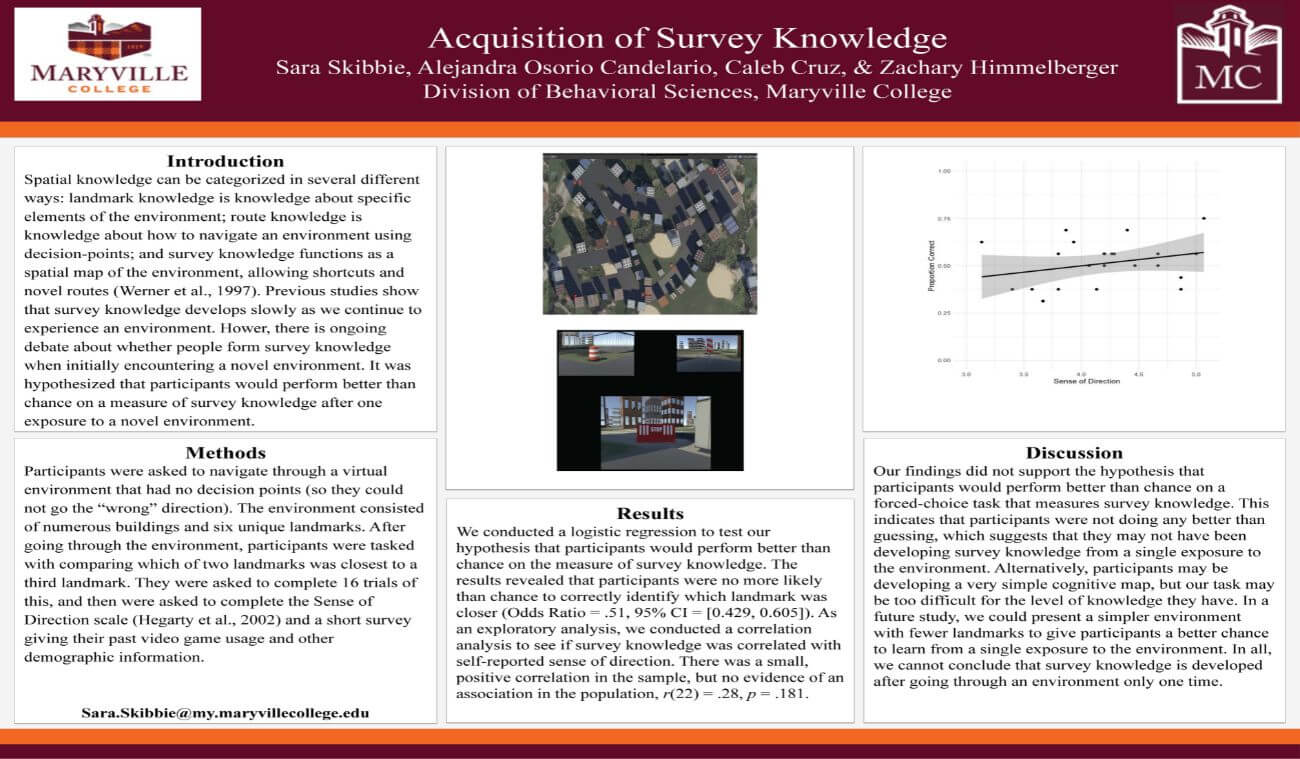 Posterboard for MC student's Sara Skibbie's presentation to the Southeastern Psychological Association annual conference