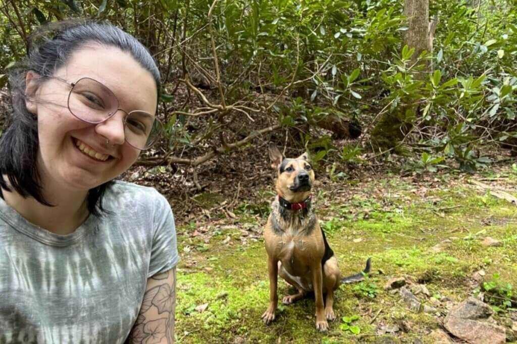 Photo of MC student Carmela Lewis and her dog Olive