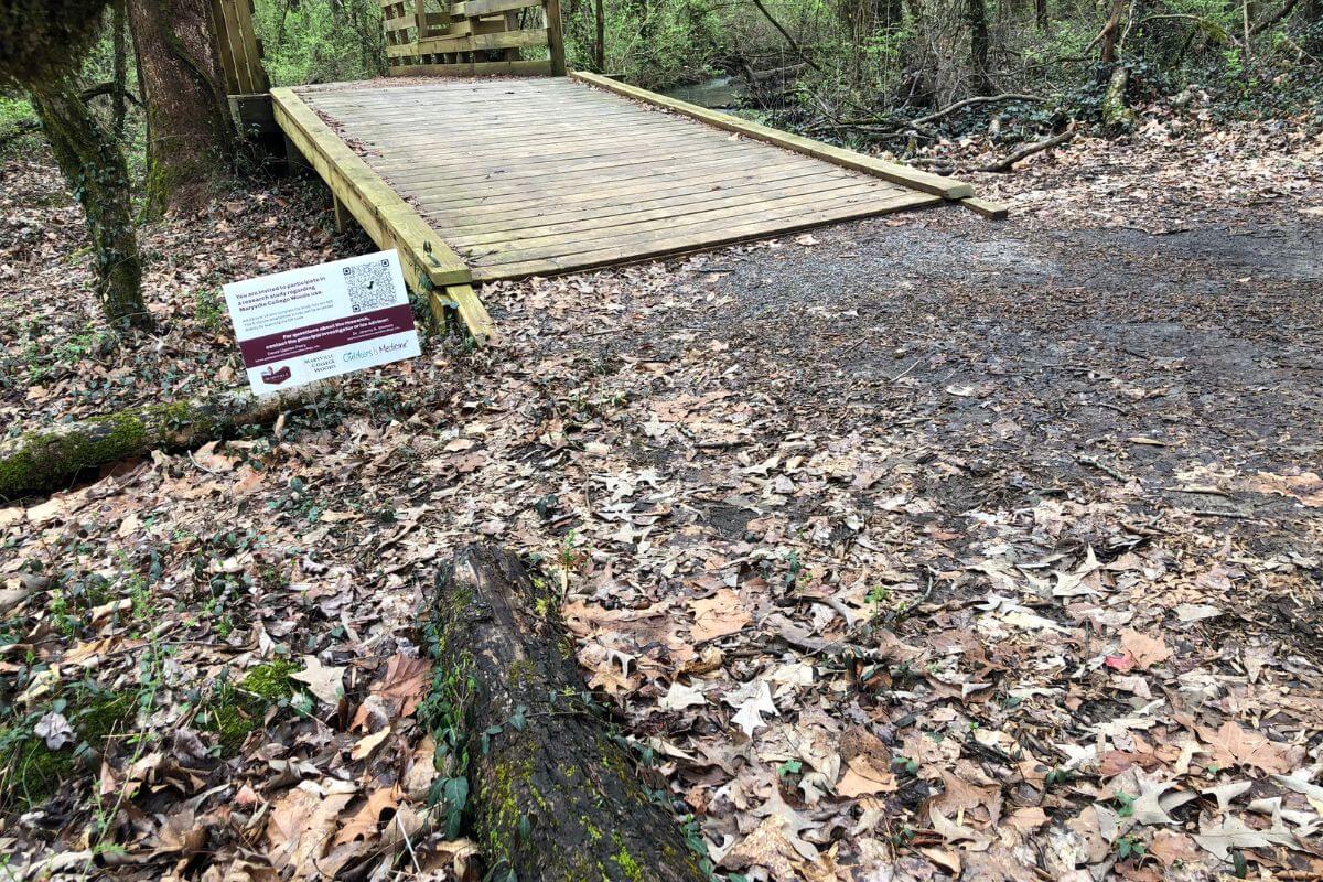 Photo of trail sign in the Maryville College Woods