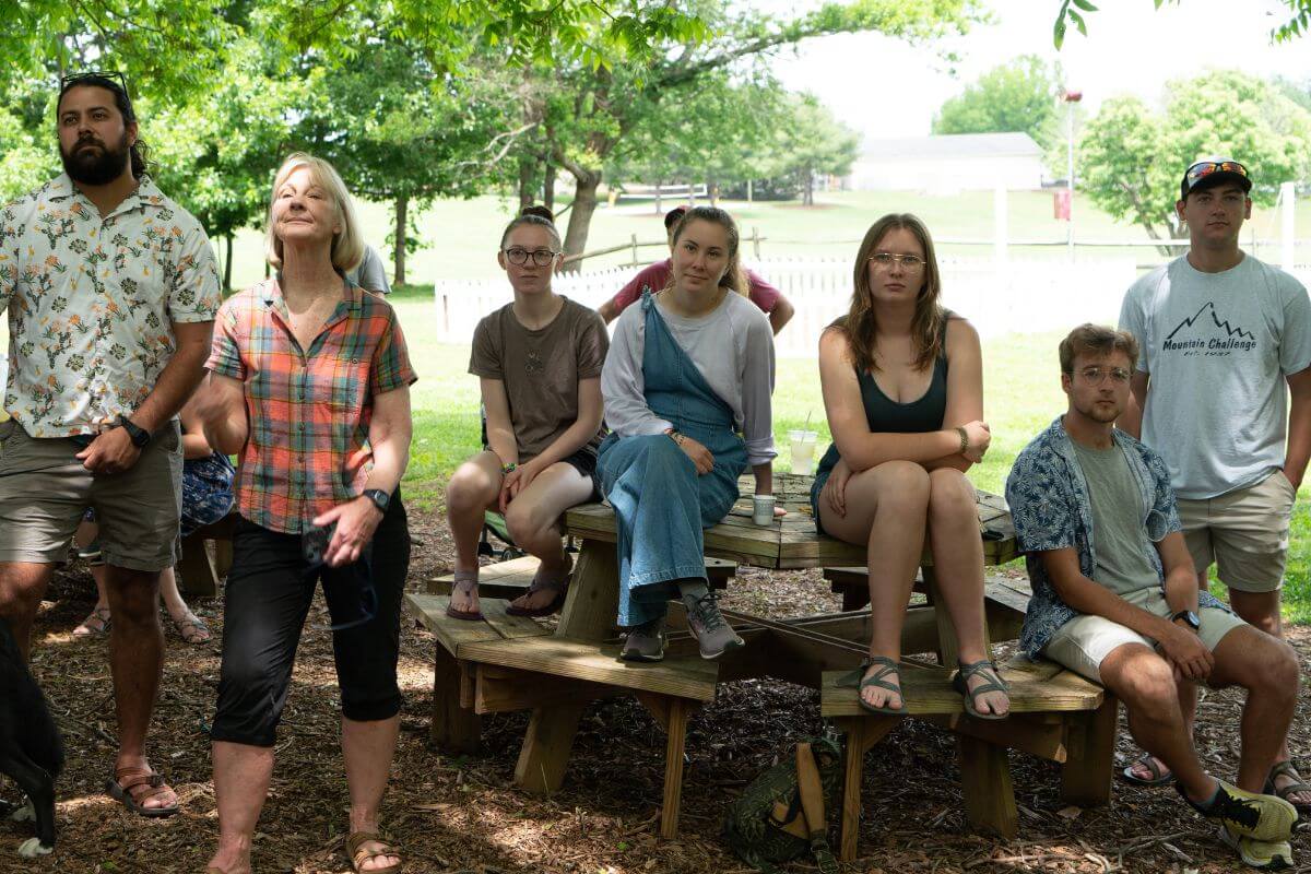 Photo of a crowd gathered at the Crawford House for Bruce Guillaume's party.