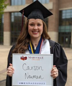 Photo of Haylee Marsh in cap and gown at MC Commencement 2023