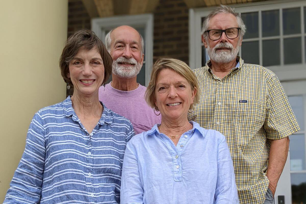 Picture of the Slobodas and the Blairs on the steps of Pearsons Hall