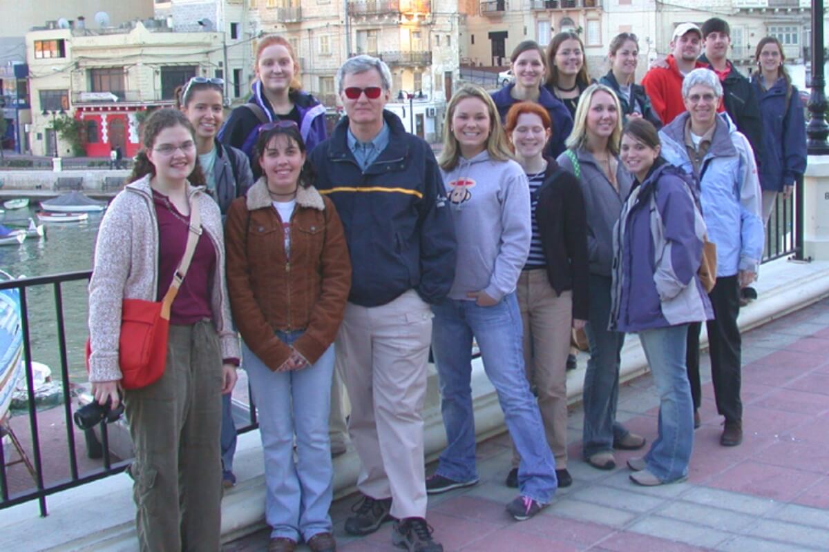 Dr. Dean Boldon with a Study Abroad group of students from Maryville College