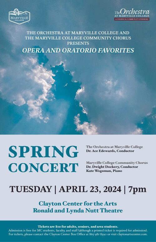 Poster of the spring 2024 concert by the Orchestra at Maryville College and the Maryville College Community Chorus
