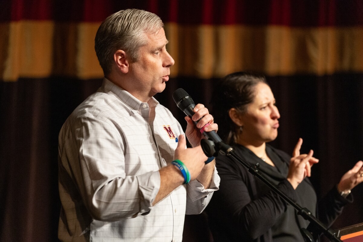 Photo of Dr. Bryan Coker speaking to faculty and staff members, whose work with each student for a personalized enrollment experience at Maryville College culminates in the start of a new academic year.