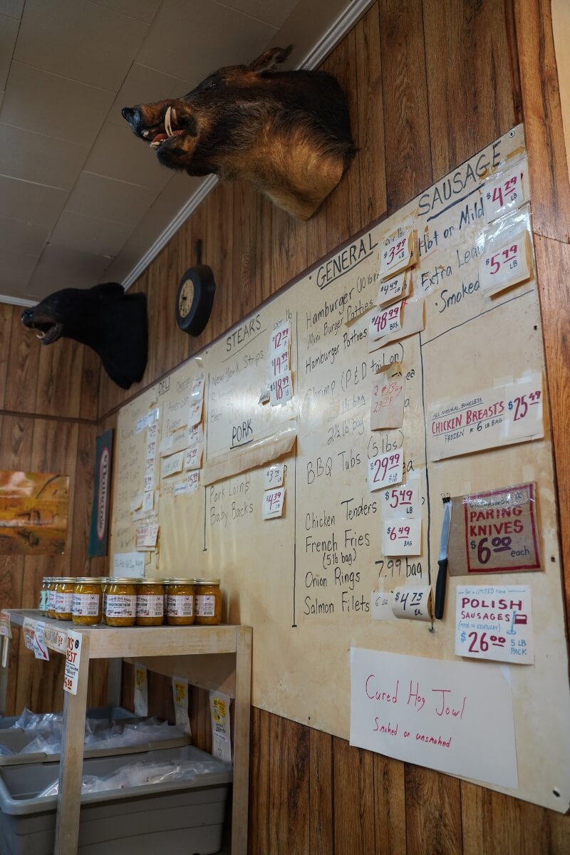 Photo of a dry erase board in the office at Benton's Smoky Mountain Country Hams