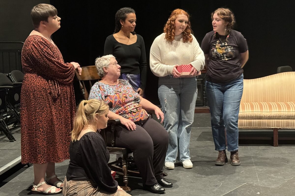 Photo of the cast of "Little Women" rehearsing at Maryville College