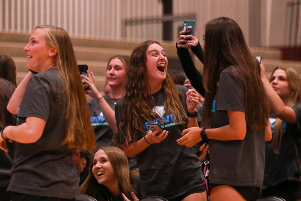 Photo of the Maryville College women's soccer team reacting to the announcement of inclusion in the NCAA DIII tournament.