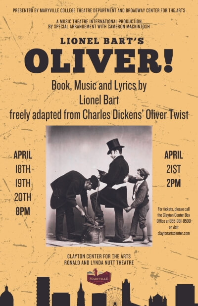 Maryville College Theatre poster for "Oliver!"