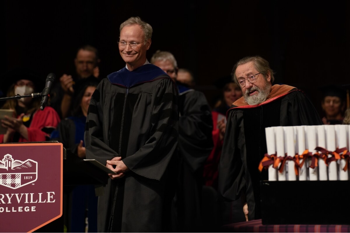 Photo of Dan Klingensmith and Carl Gombert at Commencement 2024