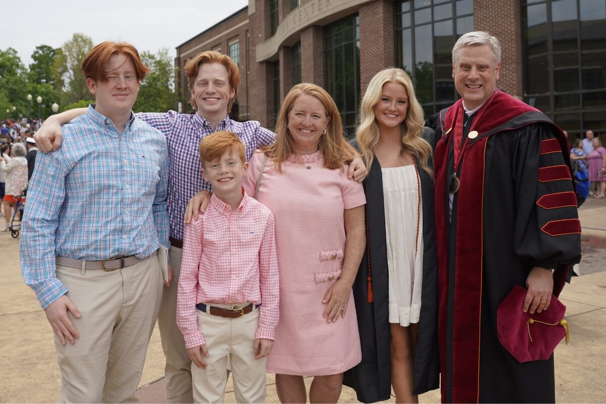 Photo of the Coker family on the Clayton Center Plaza
