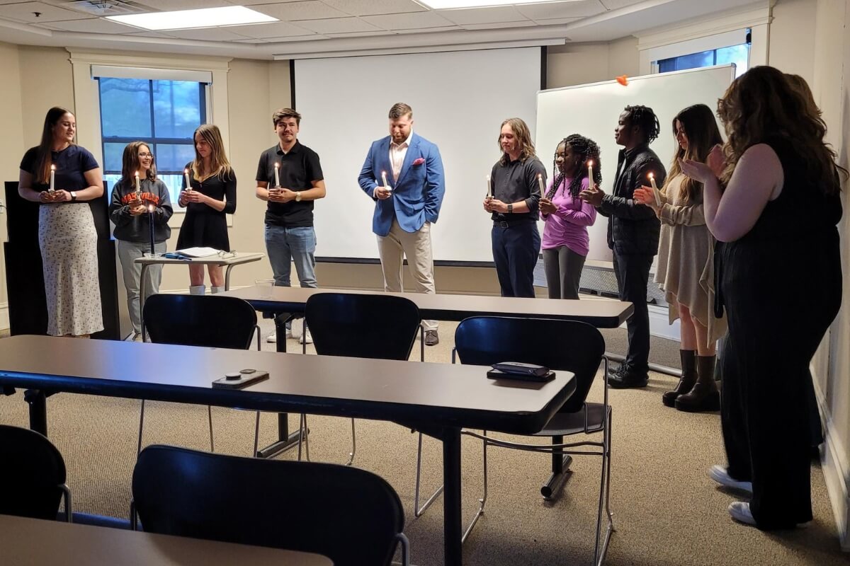 Photo of new members of the Psi Chi honor society.