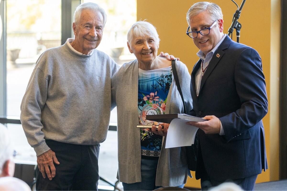 Photo of Dan and Shirley Greaser with Dr. Bryan Coker, who honors their philanthropy
