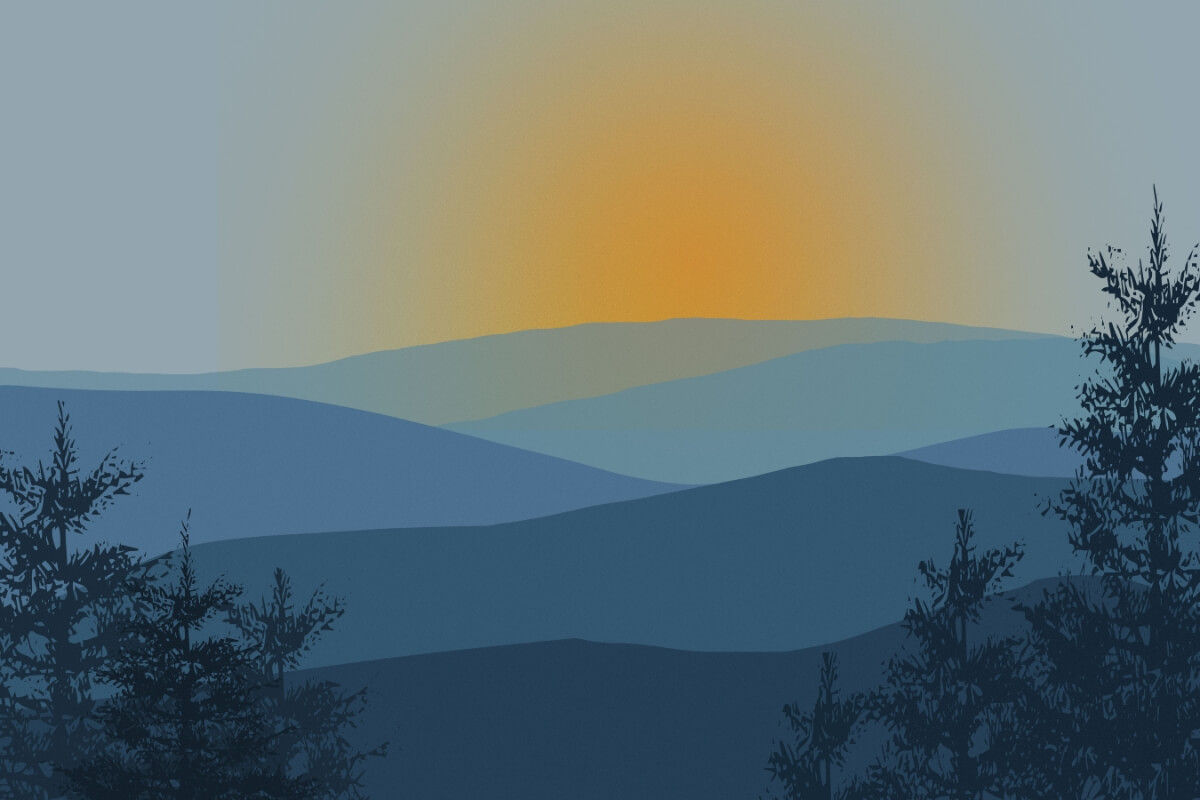 Photo of a design of sunset behind mountains by one of the Maryville College art students