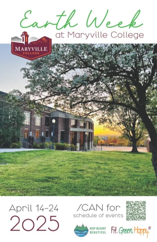 Poster for Earth Week 2025 showing sunset behind Clayton Center