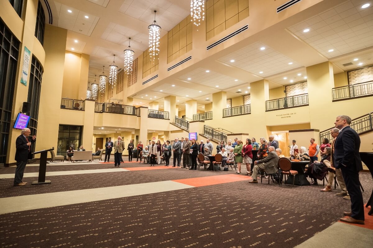 Photo of the William Baxter Lee III Grand Foyer during the Coker presidential portrait unveiling ceremony at Maryville College