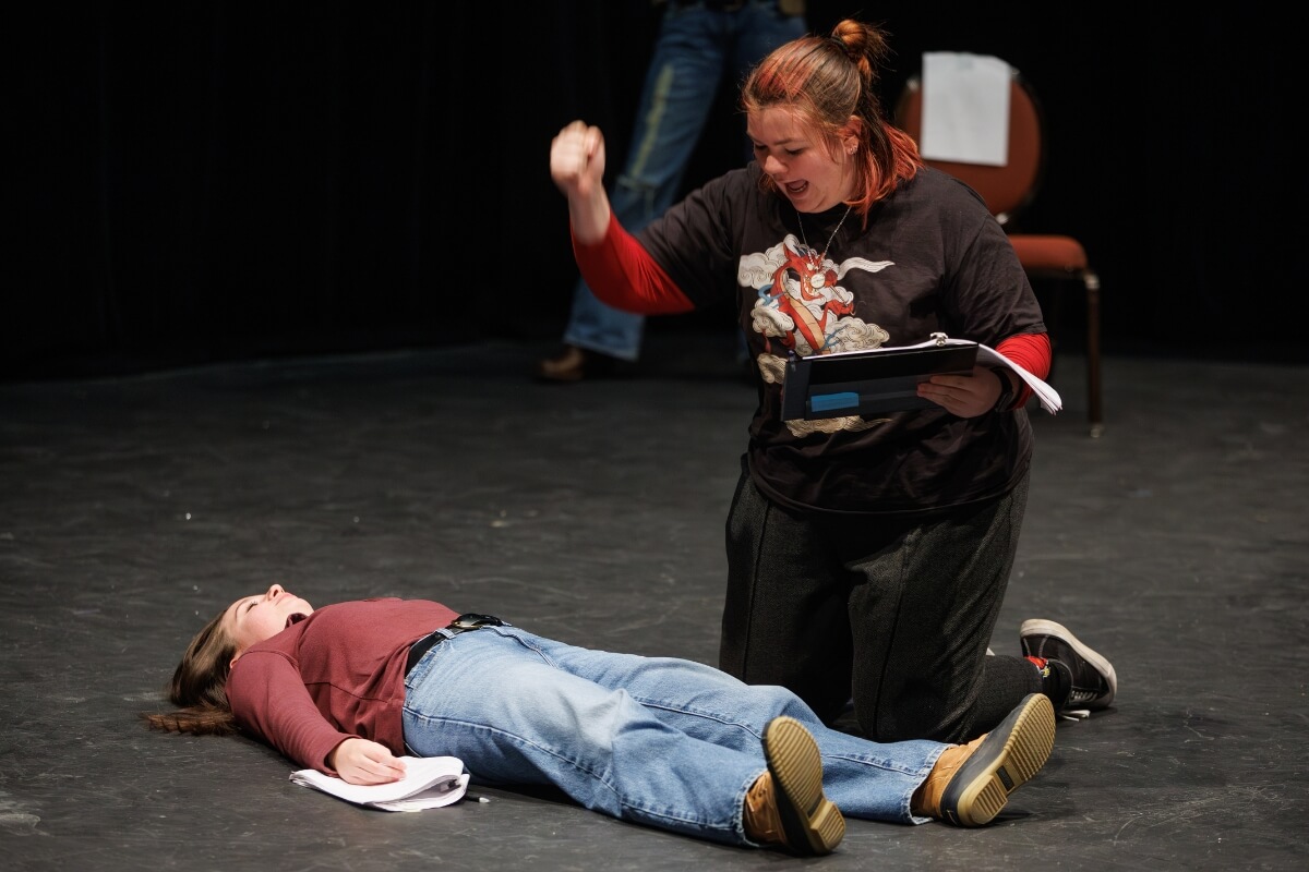Photo of two students in a scene from "Romeo and Juliet" at Maryville College