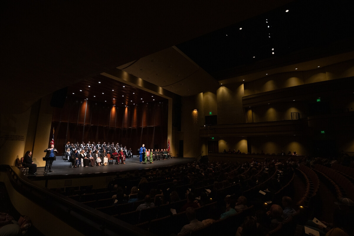 Photo of the Clayton Center for the Arts main auditorium during Maryville College Baccalaureate 2025 service