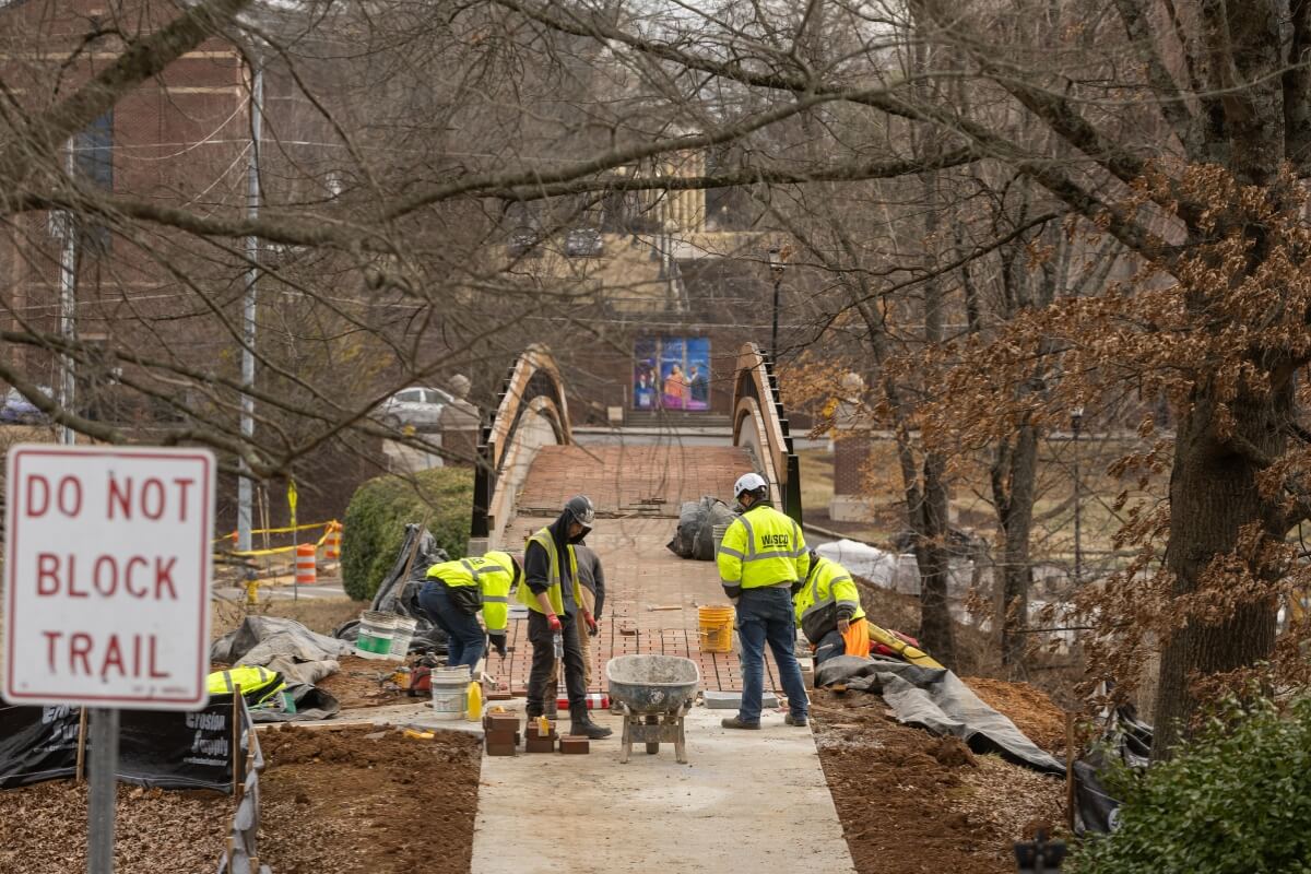 Photo of construction workers prepping the Maryville College Street Corridor