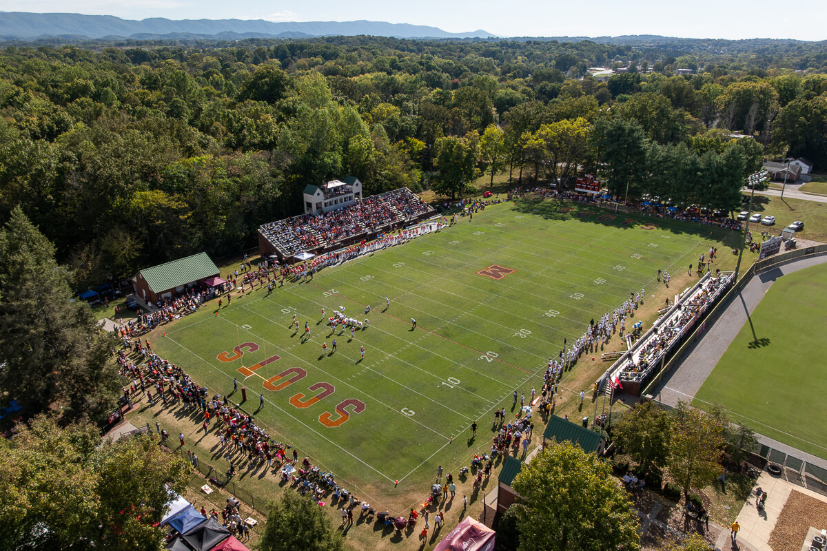 Overhead drone photo of the Maryville College Homecoming 2025 crowd