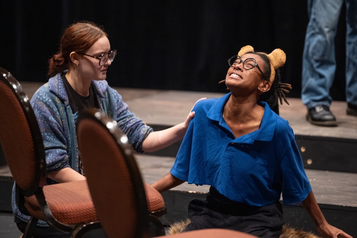 Photo of two MC students rehearsing a scene from "The Crucible"