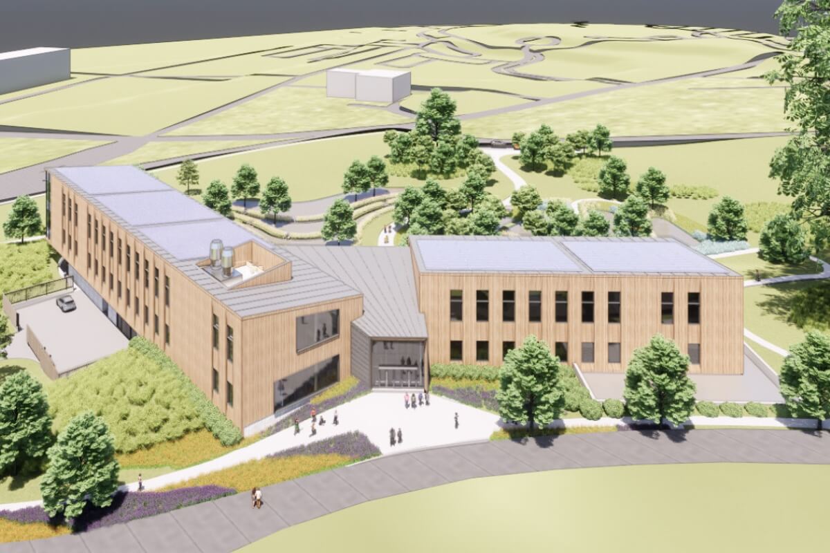 The Alexander Institute for Conservation Leadership and the Sciences, as depicted from an aerial view over campus.