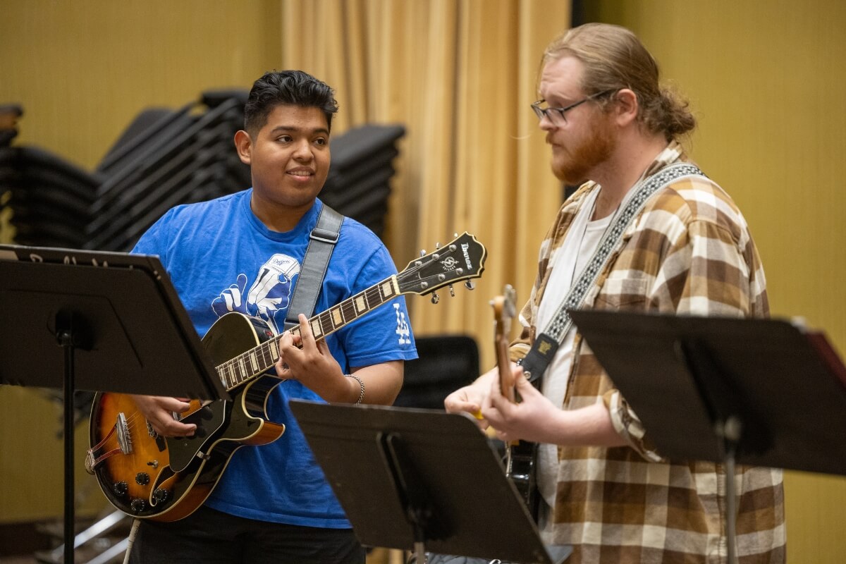 Photo of two members of the Maryville College Jazz Band performing together