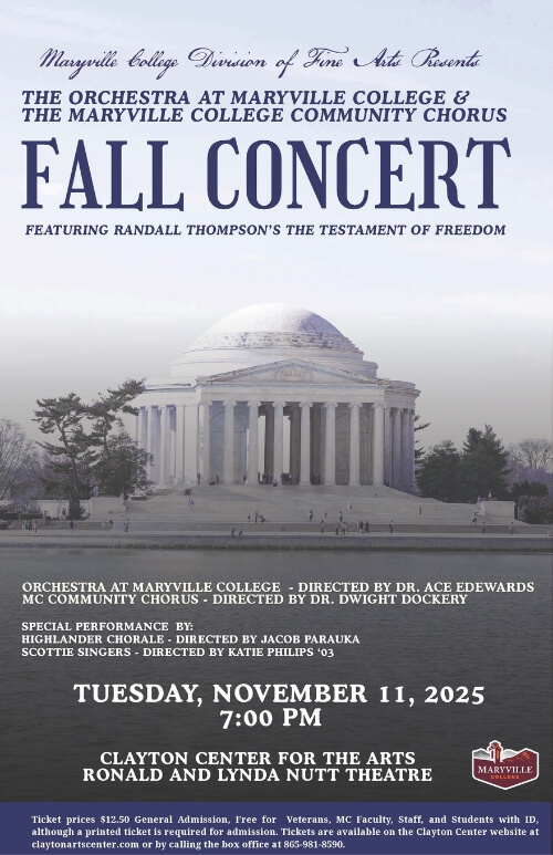 Poster for the Nov. 11 joint concert by the Orchestra and Maryville College and the Maryville College Community Chorus