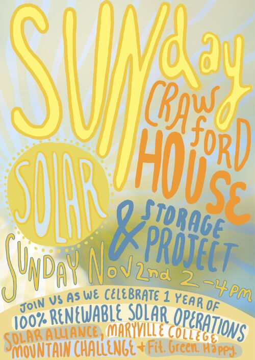 Photo of the poster for the Crawford House solar renewable celebration