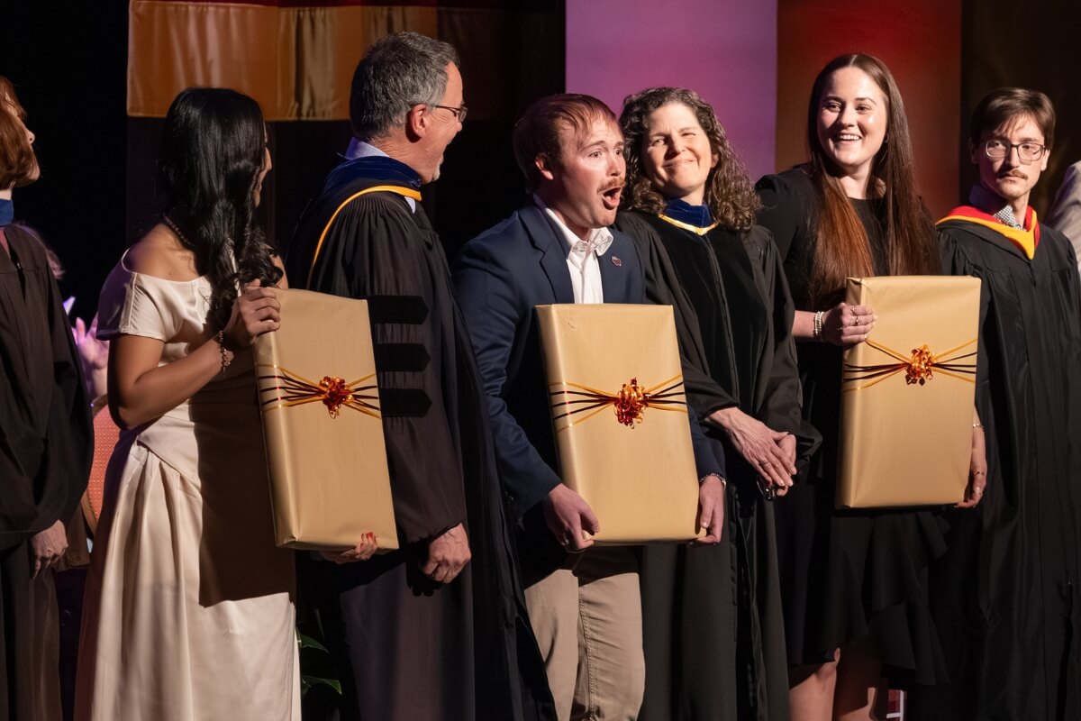 Photo of Josh Cornell reacting with shock at being named Maryville College Outstanding Senior