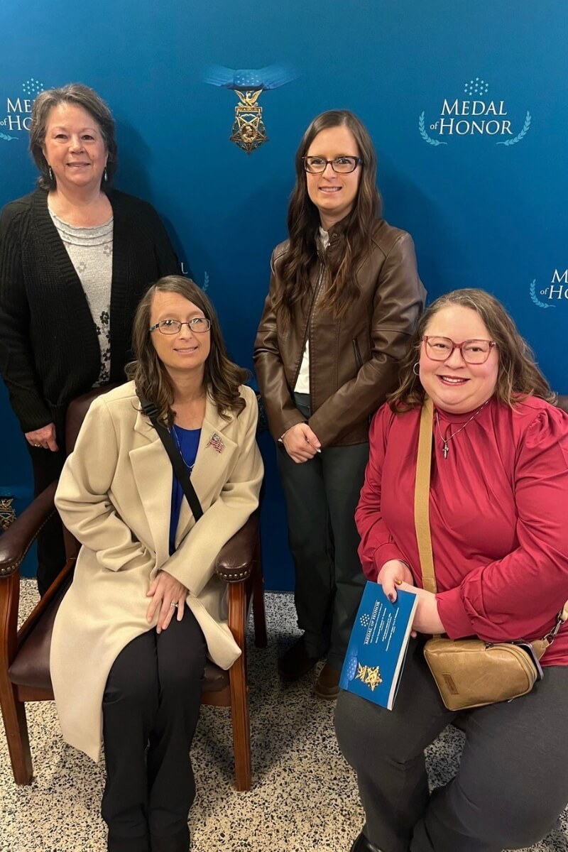 Photo of the women of the Edmonds family, including two Maryville College alumnae, at the Medal of Honor ceremony for the late Master Sgt. Roddie Edmonds